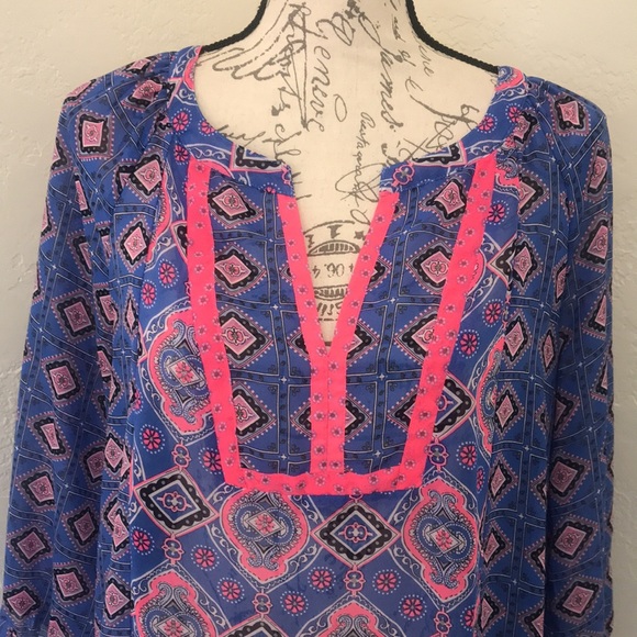 OLD NAVY Blue Paisley Periwinkle Neon Pink Size Medium - Picture 4 of 16